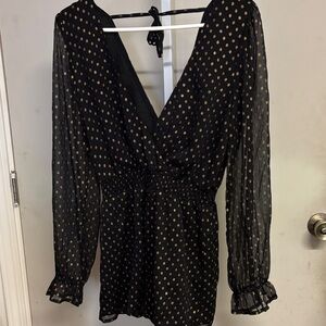 Black and Gold Polka Dot Long Sleeve romper